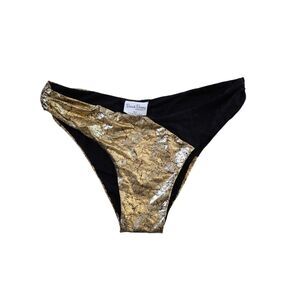Beach Bunny Skimpy Bikini Bottom L Gold Black Metallic Made in USA Swimwear